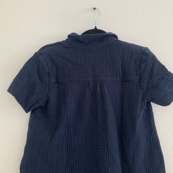 J Jill Gauzy Cotton Shirt Dress Split Neck Navy Blue Beach Coastal Breezy XS - Picture 7 of 10